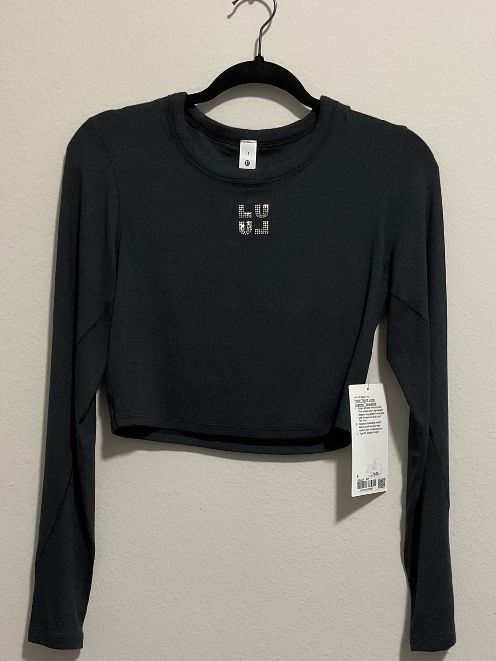 Lululemon Hold Tight Long Sleeve *Jewelled Cropped Top-Color(Black)- Size 8